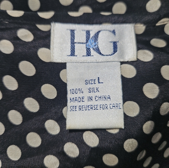 NWOT H&G black white polka dot silk tunic blouse top Womens XLarge - Picture 3 of 7